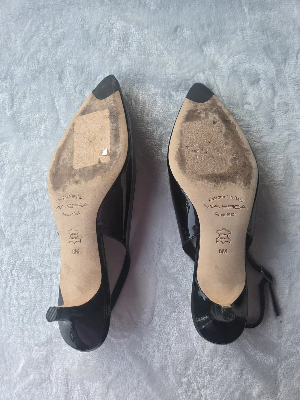 ✨ Via Spiga Black Patent Leather Slingback Kitten Heel Pumps Size 8M